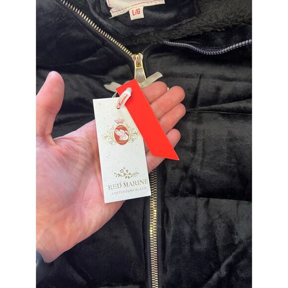 Red Marine Amsterdams Blauw faux fur lined Hooded puffer Jacket Black sz Large - Picture 8 of 10